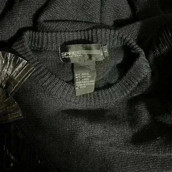 Spree International Vintage Black Shimmer Bejeweled Sweater Size Large - Picture 7 of 10